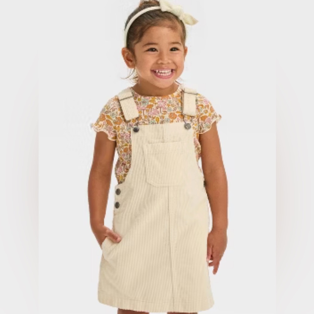 Cat & Jack Cream Corduroy Overall Dress
